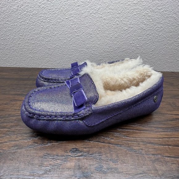 UGG Other - Ugg Ann Marie Purple Glitter Bow Sheepskin Slipper Shoe Girls Size 2 1003086K